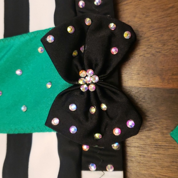 Striped Black and White Kids Dance  Costume Rhinestones Beetlejuice Waistress - Picture 4 of 16